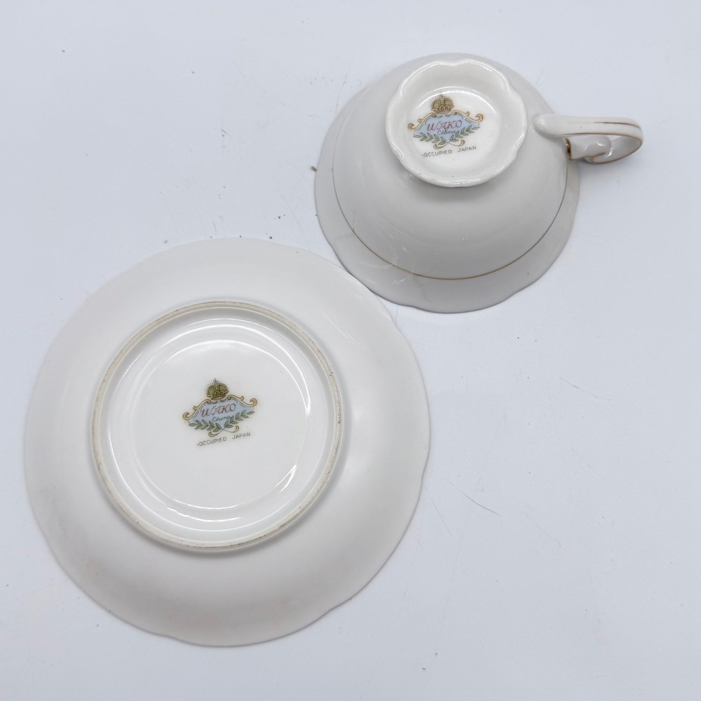 Wako China Calla Lily Tea Cup Saucer Set Black Gold Gilt Occupied Japan Vintage - Picture 3 of 3